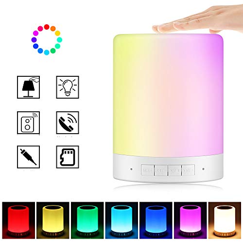 Lámpara de altavoz Bluetooth, sensor táctil inteligente Lámpara de noche con cambio de color Lámpara de noche Luz de camping con gancho Lámpara de mesa LED regulable para dormitorio, sala de estar