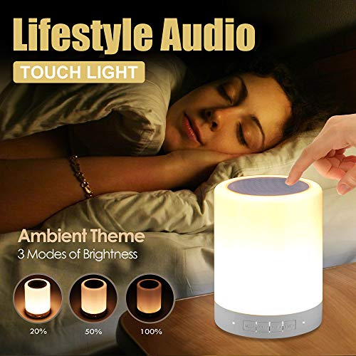 Lámpara de altavoz Bluetooth, sensor táctil inteligente Lámpara de noche con cambio de color Lámpara de noche Luz de camping con gancho Lámpara de mesa LED regulable para dormitorio, sala de estar