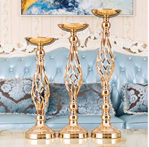 LANLONG 2 Soportes de Metal Dorado para Velas, Mesa de Carretera, Centro de Mesa, Soporte para candelabro, Flores, jarrones, Dorado 45cm