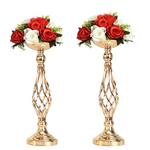 LANLONG 2 Soportes de Metal Dorado para Velas, Mesa de Carretera, Centro de Mesa, Soporte para candelabro, Flores, jarrones, Dorado 45cm