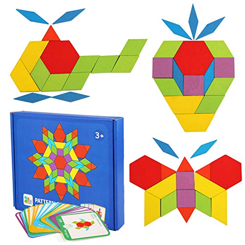 LEADSTAR Tangram Puzzle, Tangram Madera Shape Puzzle Set Rompecabezas Tangram de Madera Kids Educativos Juegos y Juguetes con 155 Piezas de Formas Geométricas y 24 Diseños