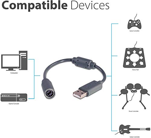 LEAGY Paquete de 2 cables con cable USB cable de conexión para Microsoft Xbox 360 Guitar Hero