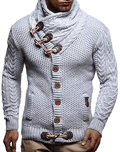 Leif Nelson Hombres Chaqueta de Punto con Cuello Chal LN-4195 Gris XX-Large