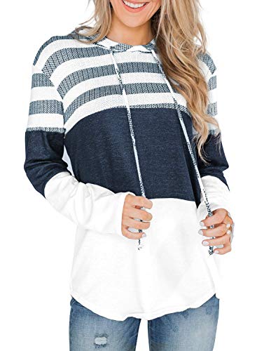 Leslady Sudadera Mujer Rayas Sudadera con Capucha para Mujer Ligera y cálida Manga Larga Hoodie de Dibujo de Bloque de Color a Rayas Top