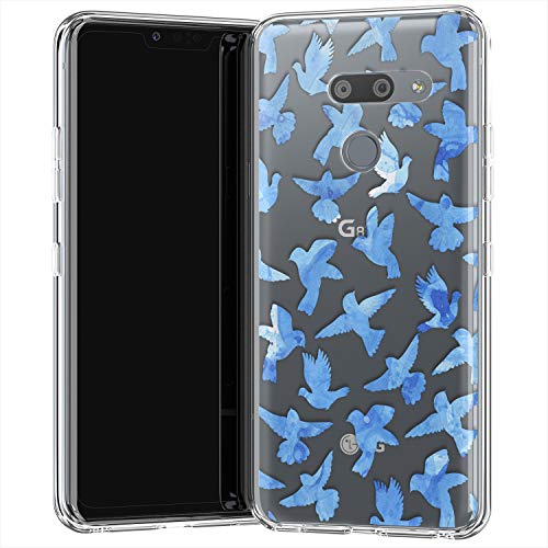 Lex Altern TPU Funda para LG G8 K40 G7 V50 V40 Stylo 5 V20 K30 K20 G6 Art Doves Transparente Carcasa Aves Chicas Cubierta Linda Ligera Blue Teen Delgado Flying Suave Niñas Kawaii uk0737