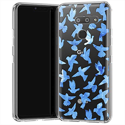 Lex Altern TPU Funda para LG G8 K40 G7 V50 V40 Stylo 5 V20 K30 K20 G6 Art Doves Transparente Carcasa Aves Chicas Cubierta Linda Ligera Blue Teen Delgado Flying Suave Niñas Kawaii uk0737