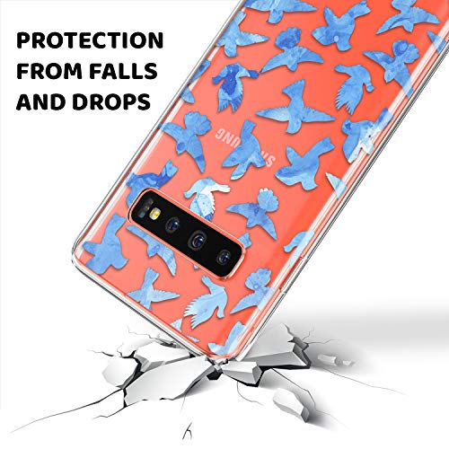 Lex Altern TPU Funda para Samsung Galaxy S20 Plus 5G S10e Note 10 9 Art Doves Transparente Carcasa Aves Chicas Cubierta Linda Ligera Blue Teen Delgado Flying Suave Niñas Kawaii uk0737