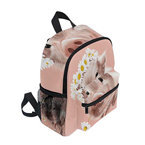 Linomo - Mochila con diseño de Flores de Cerdo y Margaritas de Ganso para niños, niños y niñas, para Llevar al Hombro, para el portátil, para Viajes