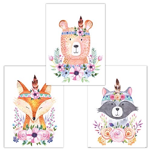 Little Fairy Tales - Juego de 3 figuras decorativas para pared, diseño de animales del bosque, decoración de la guardería, accesorios para el dormitorio de los niños, niñas