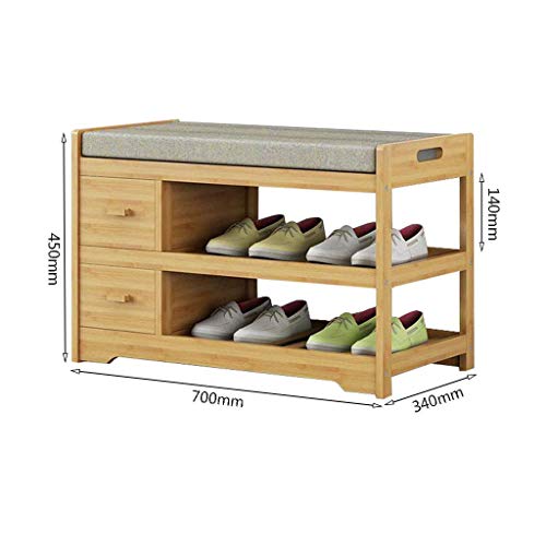 LKAIBIN Zapatero banco de almacenamiento mueble con cajón Almacenamiento Pasillo de entrada simple moderna muebles de bambú superficie de asiento zapatero Para el hogar