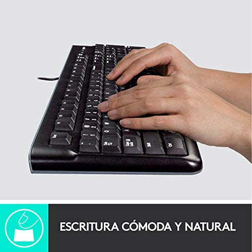 Logitech MK120 Combo Teclado y Ratón con Cable para Windows, Ratón Óptico con Cable, Conexión USB Plug And Play, Cómodo, Tamaño Normal, PC/Portátil, Disposición QWERTY Español, color Negro