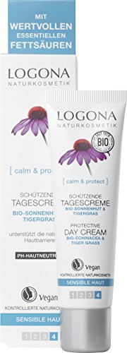 LOGONA - Crema de día protectora para cosméticos naturales, ayuda a la barrera natural de la piel, cuidado protector para todo el día, vegano, 30 ml