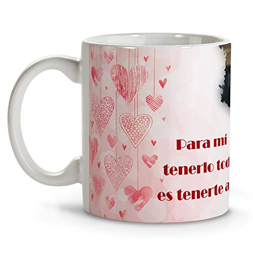 LolaPix Taza con Foto Personalizada. Regalos San Valentin Personalizados. Tazas Personalizadas Interior Color. Taza San Valentin de Cerámica. Corazones