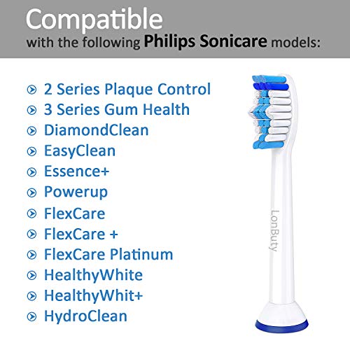 LonButy Cabezales para Cepillo Philips Sonicare Pack de 8 Cabezales de Repuesto Para DiamondClean, EasyClean, Essence+, FlexCare, HealthyWhite, HydroClean, and Powerup, etc.