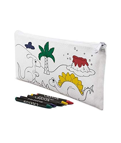 Lote de 30 Estuches para Colorear Infantiles Dinos con 4 Ceras Incluidas + 3 Libretas Bloc Notas Floral - Estuches con Pinturas para Pintar. Estuches Regalos para niños Comuniones