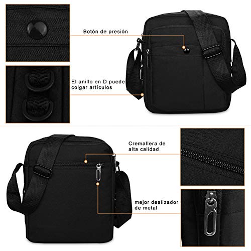 Lotisie Bolsos Bandolera a Hombro Tela de Oxford para Hombres Viaje Casual Oficina Uso Diario, Negro