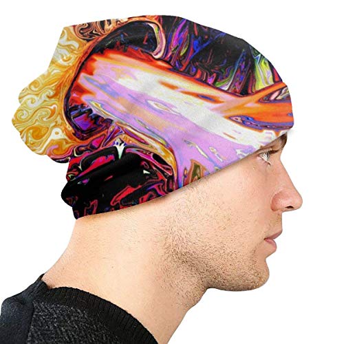 Lsjuee Gorro Beanie para hombre Gorro de punto con ácido trippy Sombreros suaves y cálidos Negro