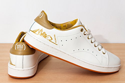 Luanvi FS Valencia - Zapatillas Fútbol sala, Unisex Adultos, Blanco Dorado, 43