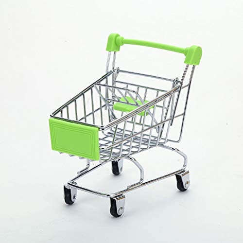 Lurrose 3 unids Mini Carrito de la compra Maquillaje Esponja Holder Cosméticos Almacenamiento Carro de supermercado Los niños pretenden jugar juguete de hierro carro