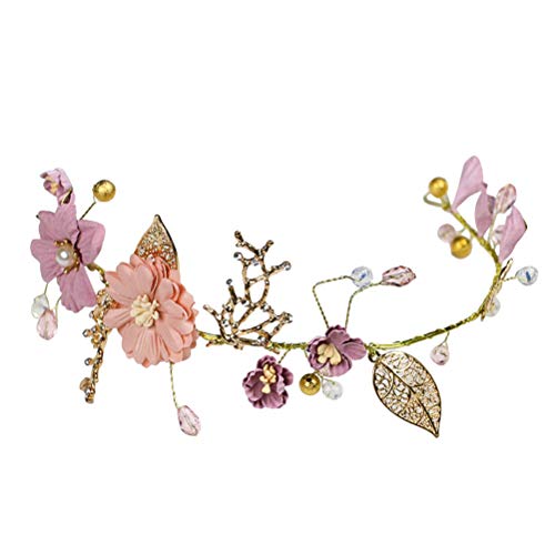 Lurrose Flor Nupcial Diadema Tela Floral Pelo Vid Dulce Oro Boda Accesorios para el Cabello para Mujeres Niñas