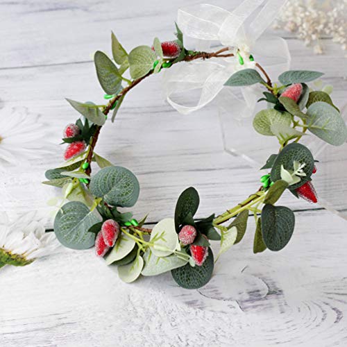 Lurrose Hoja Diadema Pelo Aro Simulación Mulberry Berry Broche de Pelo Elegante Eucalipto Guirnalda Fiesta Corona Tocado de Boda