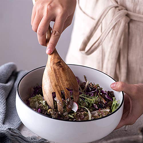 LWZko 2 Piezas Servidores Ensalada Madera, Tenedor de Ensalada de Madera, Natural Madera de Acacia Portátil Hecho a Mano Ensalada Cucharas Tenedor para Hacer Ensaladas, Utensilios de Cocina