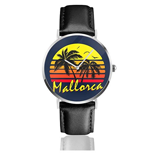 Mallorca - Reloj de Pulsera Unisex de Cuarzo con Correa de Piel Negra para Hombre y Mujer, colección de Regalo