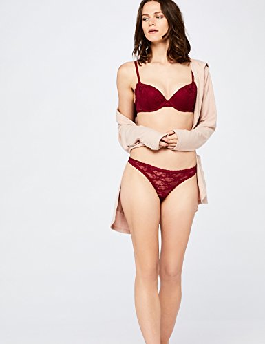 Marca Amazon - IRIS & LILLY Sujetador de Encaje Push Up Mujer, Rojo (Beet Red), 90C, Label: 34C