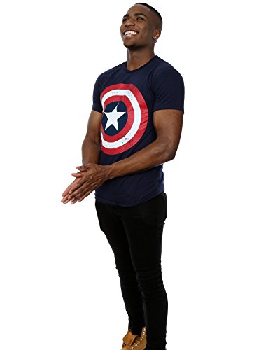 Marvel Camiseta de hombre de Capit¨¢n America Distressed Shield, azul marino grande