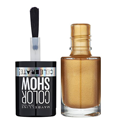 Maybelline Color Show Celebrate 108 Golden 7ml Oro Brillo esmalte de uñas - Esmaltes de uñas (Oro, Golden, Brillo, 24 mes(es), ETHYL ACETATE, BUTYL ACETATE, NITROCELLULOSE, ALCOHOL DENAT., ISOPROPYL ALCOHOL, POLYETHYLENE..., #BE8E29)