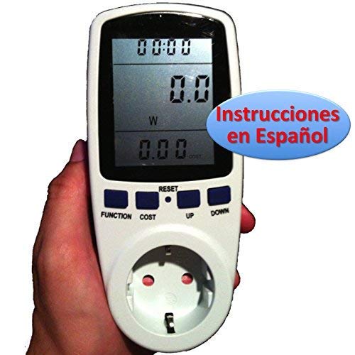 Medidor de Consumo Eléctrico con pantalla LCD grande (Vatímetro, factor de potencia, Watiometro, Contador Electricidad, Amperímetro, Voltímetro, Power Factor, Watt Meter para Enchufe 220v 230v)