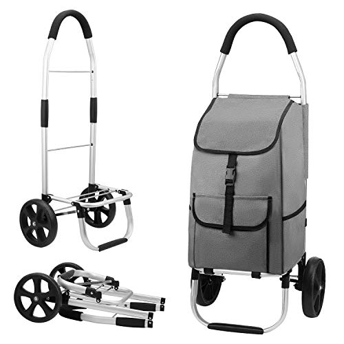 mfavour Carrito de Compras, Carro Compra Estable Carrito Compra Plegable Push/Pull (Gris)