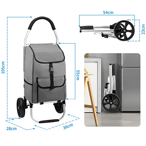 mfavour Carrito de Compras, Carro Compra Estable Carrito Compra Plegable Push/Pull (Gris)