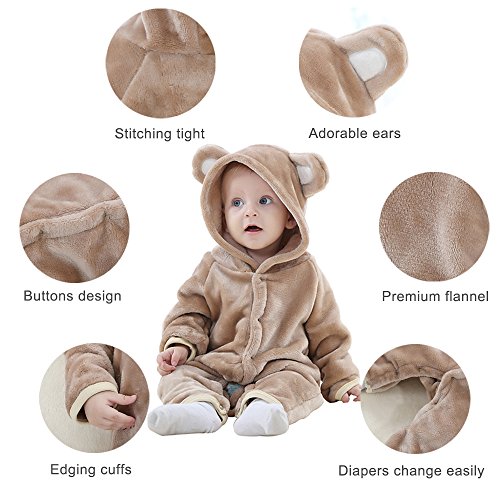 MICHLEY Bebés Ropa Oso Pelele de Niños Niñas del Otoño e Invierno Unisex Pijama Marrón-100cm