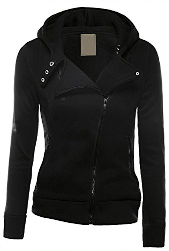 Minetom Mujer Invierno Cremallera Jackets Chaquetas Deportiva Cuero Moto Cazadoras Biker Abrigos con Capucha Negro ES 34