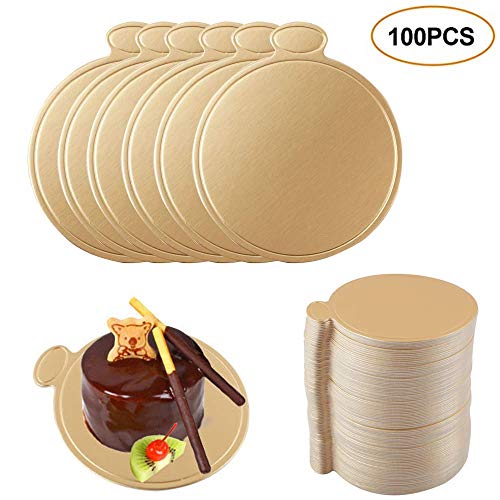 Mini bases de cartón para tartas, 100 unidades de tablas de mousse doradas para tartas, platos de papel, postre, base de grasa para boda, cumpleaños redonda.