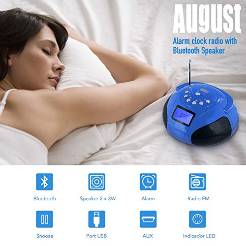 Mini Reproductor Bluetooth Inalámbrico 2 x 3W Hi-Fi August SE20 Radio FM Alarma Despertador con Lector USB SD Entrada AUX