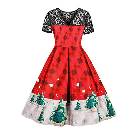 MJY Moda mujer de gran tamaño Navidad Maxi vestido de la vendimia del partido de noche del baile de fin de curso vestido de columpio Vestido de encaje de la vendimia para la mujer, de cintura alta có