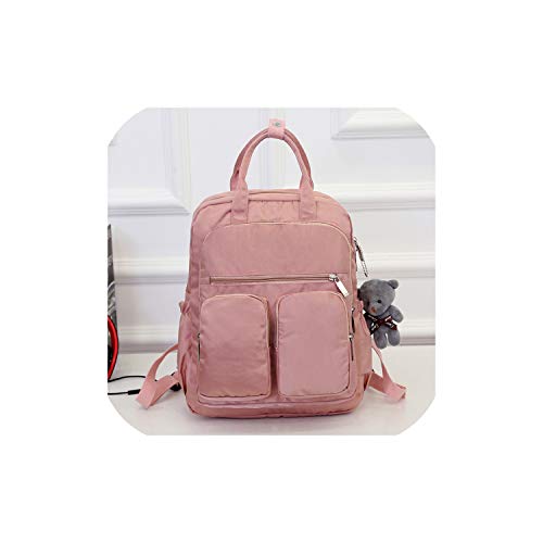 Mochila para mujer, impermeable, mango suave, sólida, con múltiples bolsillos, con cremallera, gris, 27 x 10 x 38 cm, rosa (Rosa) - shoulder-handbags