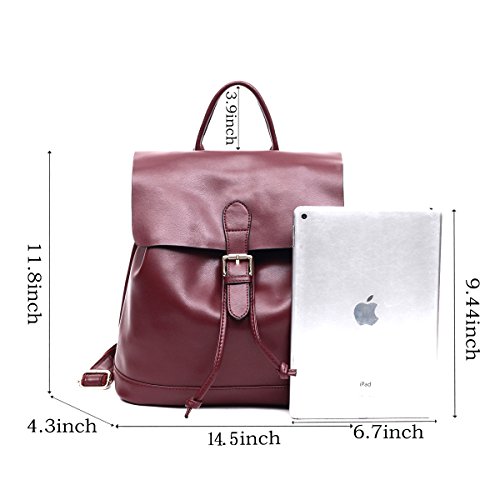 Mochilas Cuero para Mujer Casual Vino Rojo Grande Mochila de Piel Auténtica de Cuerdas Bolso Bandolera de Moda Urbana Escolar Universidad Chica Adolescentes