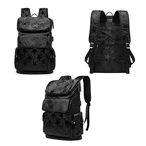 Mochilas Escolares Mochila Oriente Mochila Casual Viaje Mochila con Puerto USB (Color : Black-1, Size : 32cm)