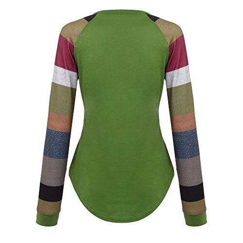 Moda de Mujer a Rayas Camiseta Casual Tops para Mujer Sexy Blusa de Manga Larga Suelta con Cuello Redondo Camisas para Mujer riou