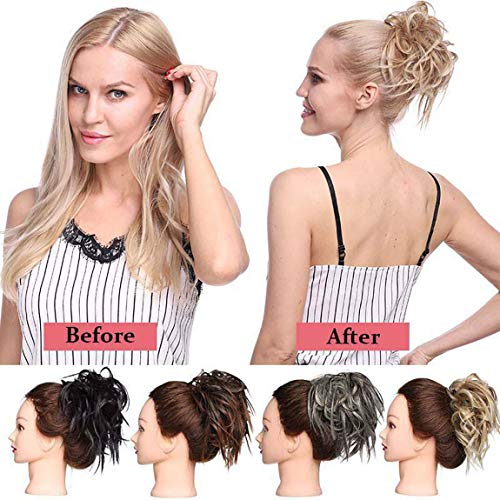 Moda Peinado Updo despeinado Scrunies de pelo con moño desordenado Extensión de cabello de cola de caballo para mujer Rubio ceniza