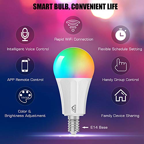 MoKo WiFi LED Bombilla Inteligente Ajustable Blanco Cálida E14 9w, Compatible con Alexa Echo, SmartThings, Google Home para Control de Fonética, App Control Remoto y Función de Tiempo - Blanco