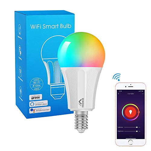 MoKo WiFi LED Bombilla Inteligente Ajustable Blanco Cálida E14 9w, Compatible con Alexa Echo, SmartThings, Google Home para Control de Fonética, App Control Remoto y Función de Tiempo - Blanco