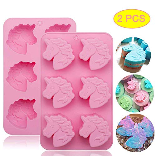 Molde de silicona con 6 cavidades de unicornio para jabón, bombas de baño, pastelería, repostería, panadería, caramelos, gelatina, resina, lápices de colorear, jabones, hielo