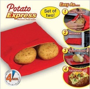 momoland Set de 2 Microondas Olla Bolsa Bolsa de Papa - Papa, Patatas Sólo en 4-6 Minutos - Rojo