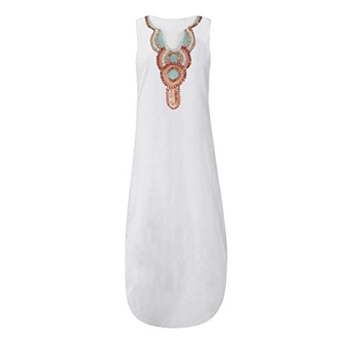 MOMOXI Sumemr Moda para Mujer Causal Vestido Corto sin Mangas con Cuello Vestido sin Mangas Largo a Rayas Mujeres Boho sin Mangas Señora de Verano 2019 Elegante Verano Retro pritting