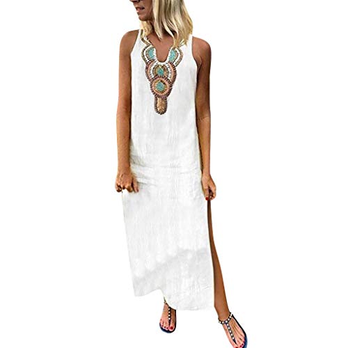 MOMOXI Sumemr Moda para Mujer Causal Vestido Corto sin Mangas con Cuello Vestido sin Mangas Largo a Rayas Mujeres Boho sin Mangas Señora de Verano 2019 Elegante Verano Retro pritting