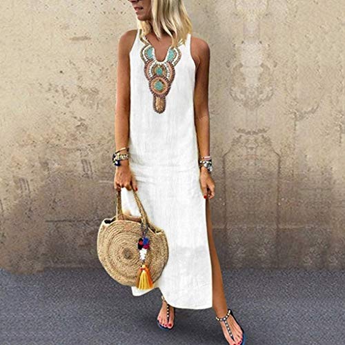 MOMOXI Sumemr Moda para Mujer Causal Vestido Corto sin Mangas con Cuello Vestido sin Mangas Largo a Rayas Mujeres Boho sin Mangas Señora de Verano 2019 Elegante Verano Retro pritting